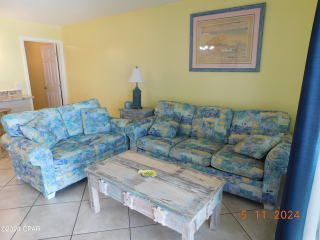 living room with light tile patterned floors