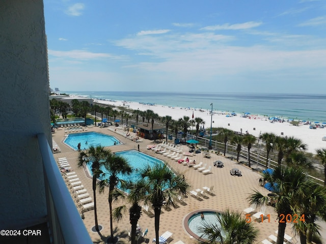 view of water feature featuring a beach view