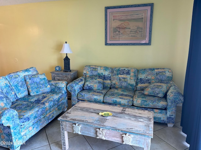 living room with light tile patterned floors