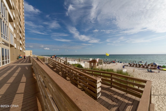 view of water feature featuring a beach view