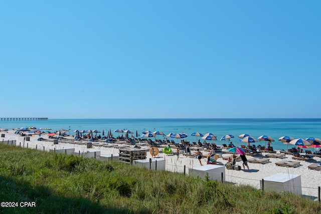 view of water feature with a view of the beach