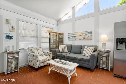 208 3rd St Unit 1/2, Panama City Beach, FL 32413 - living area with high vaulted ceiling
