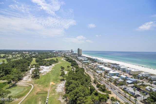 aerial view featuring a beach view and a water view