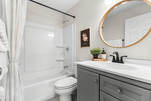 full bathroom featuring toilet, vanity, and shower / bath combo with shower curtain