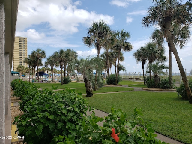 view of community featuring a lawn