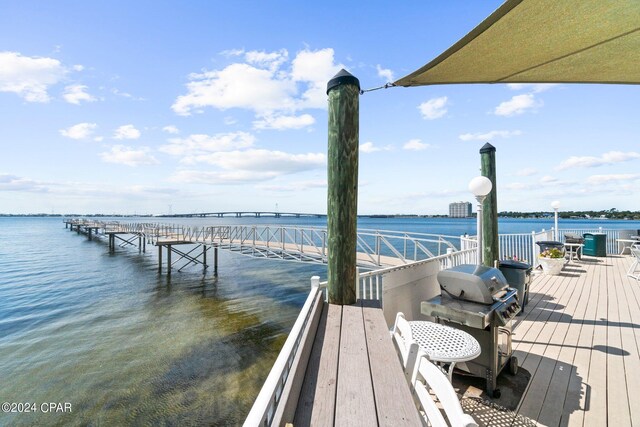 view of dock featuring a water view