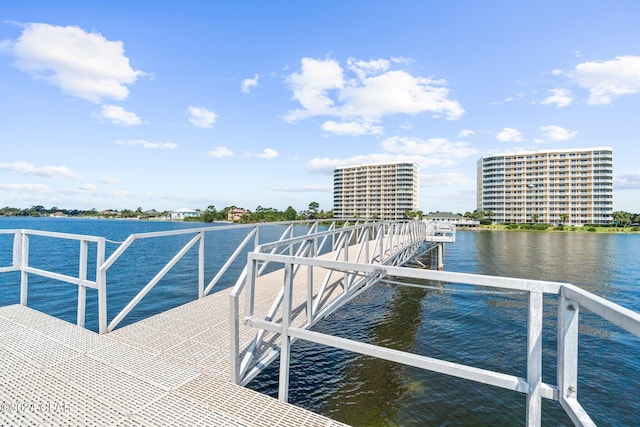 dock area featuring a water view