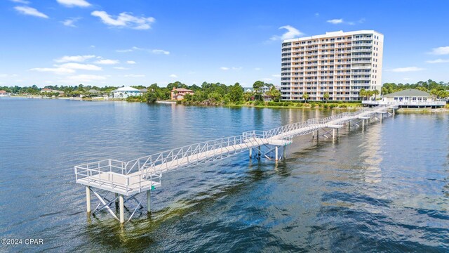 view of dock with a water view