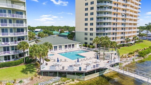 view of pool featuring a patio