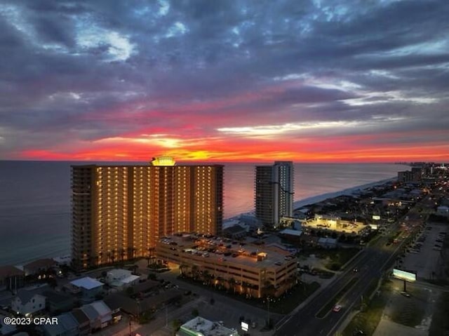 property's view of city featuring a water view