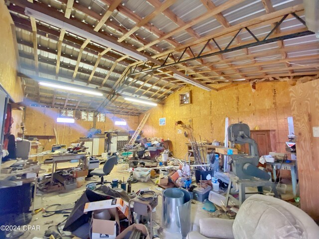 garage featuring a workshop area