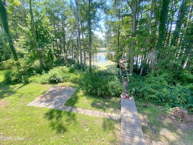 view of yard with a water view