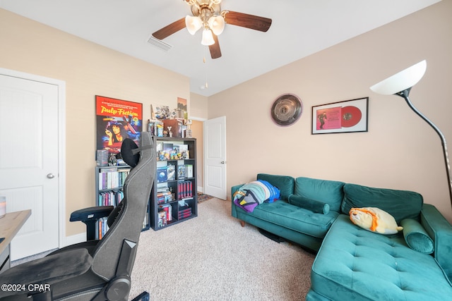 interior space with ceiling fan