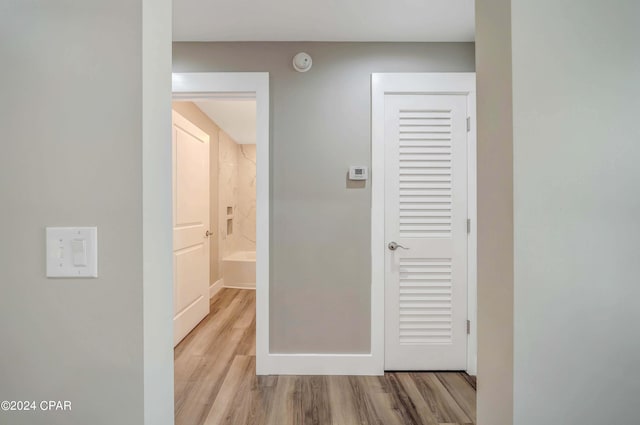 walk in closet with hardwood / wood-style floors