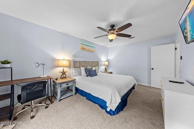 bedroom featuring carpet and ceiling fan