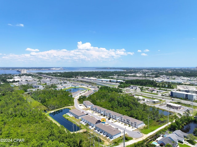 aerial view featuring a water view