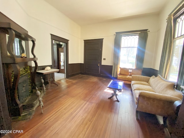 living room with wood-type flooring