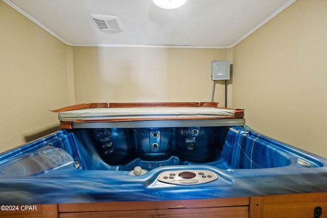 interior space featuring crown molding and a jacuzzi