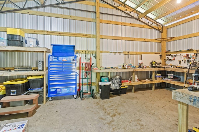 garage featuring a workshop area