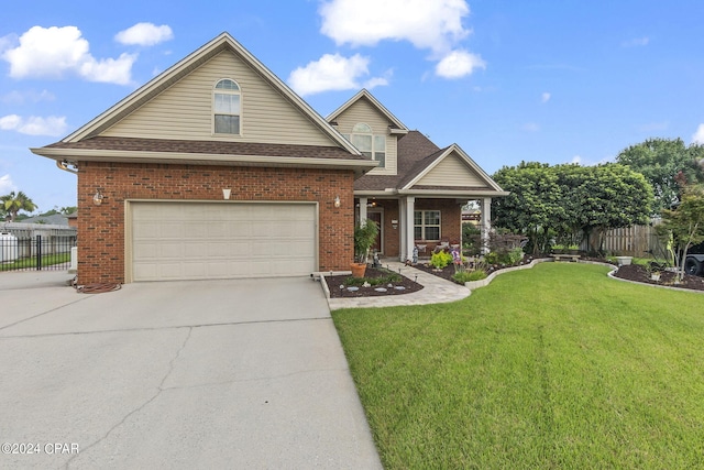 view of front of house with a front lawn and a garage