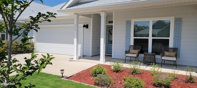 property entrance with a garage