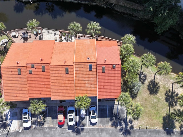 aerial view with a water view