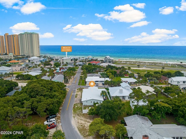 aerial view with a beach view and a water view