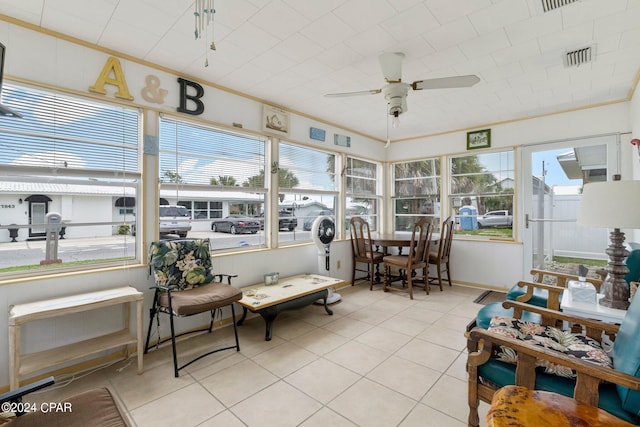 sunroom featuring ceiling fan