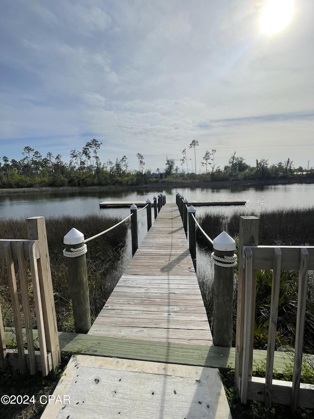 dock area featuring a water view