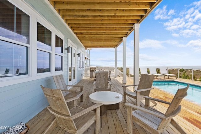 wooden deck featuring french doors