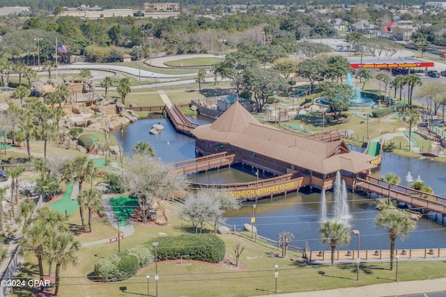 bird's eye view featuring a water view