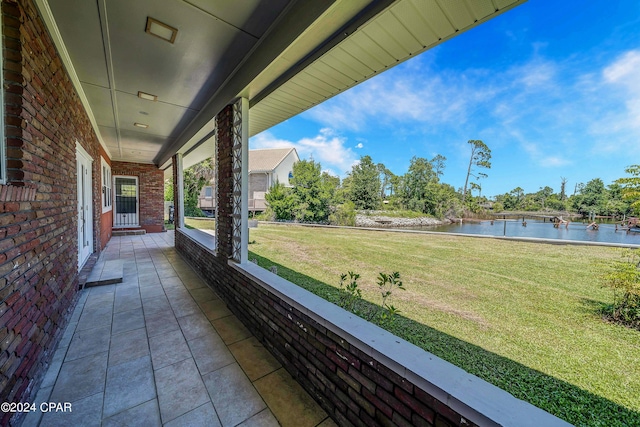 exterior space featuring a water view