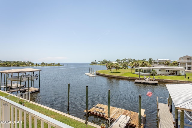 dock area with a water view