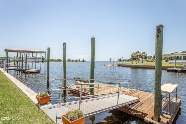 view of dock with a water view