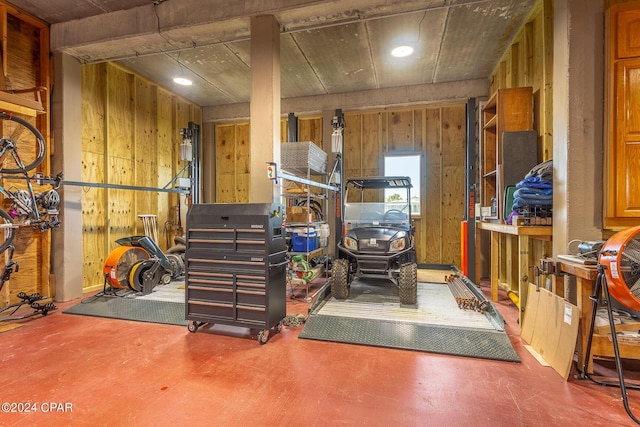 basement with wood walls