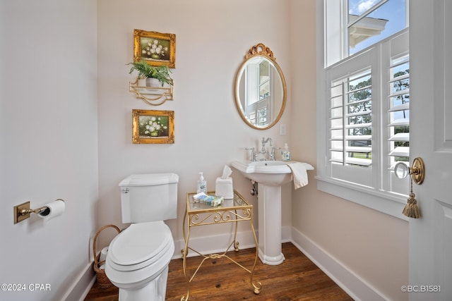 bathroom featuring hardwood / wood-style flooring and toilet