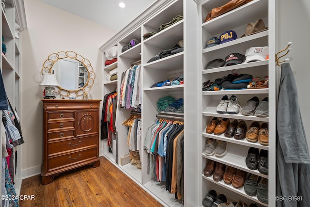 walk in closet featuring wood-type flooring