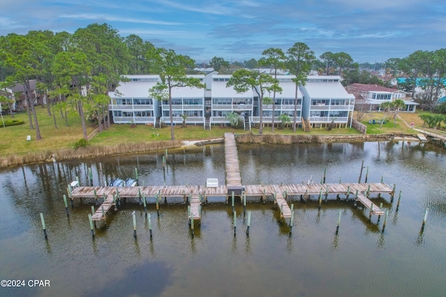 dock area featuring a water view