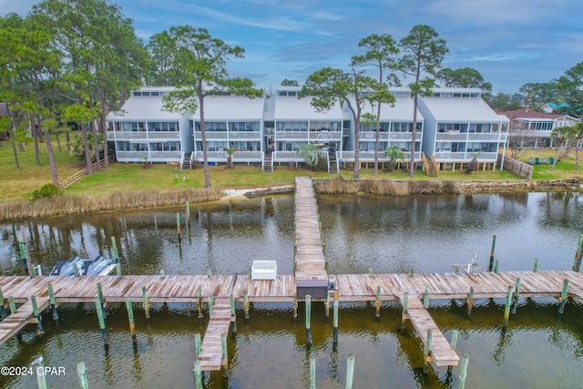 view of dock with a water view