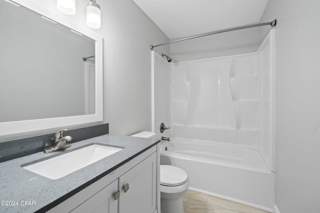 full bathroom with tile patterned flooring, vanity, toilet, and shower / washtub combination