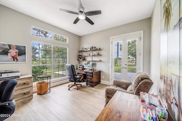 office featuring a wealth of natural light, french doors, and wood finished floors