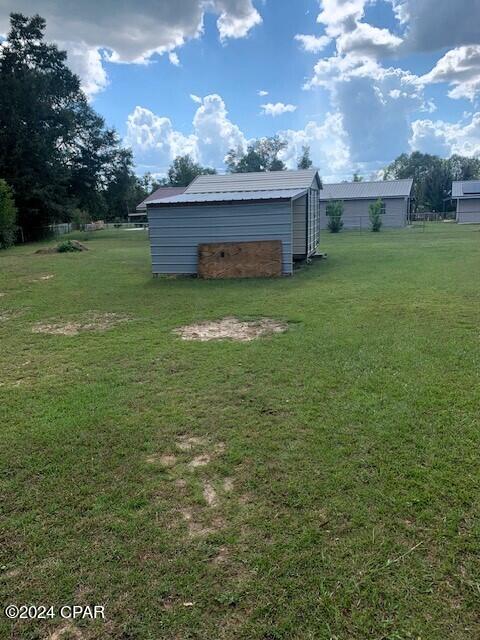 view of yard with a storage unit