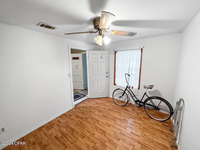 interior space featuring ceiling fan and light hardwood / wood-style floors