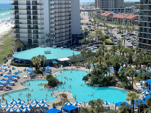 bird's eye view featuring a water view