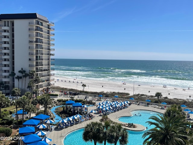 view of water feature with a view of the beach