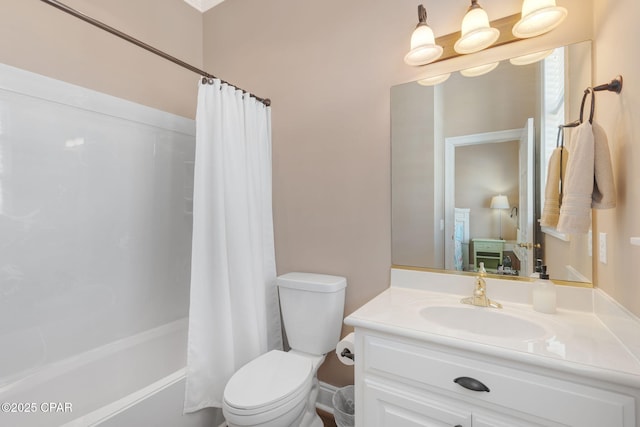 full bathroom featuring vanity, toilet, and shower / bath combo with shower curtain