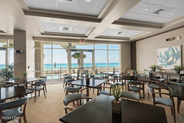 lobby with a water view and a beach view