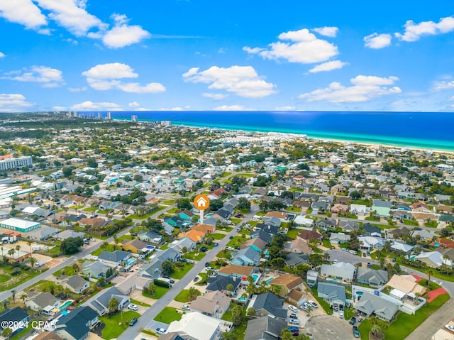 aerial view with a residential view and a water view