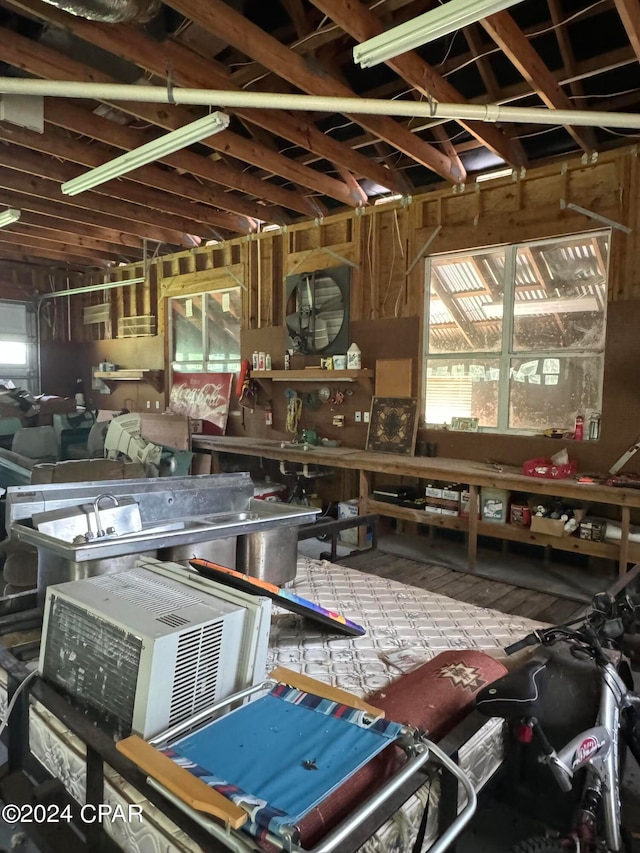 miscellaneous room with a healthy amount of sunlight and a workshop area