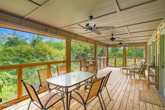 wooden terrace with ceiling fan